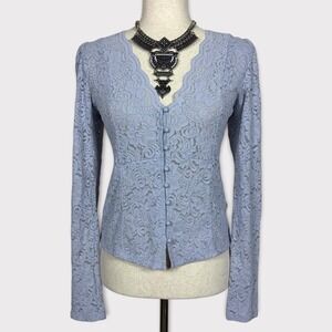Anthropologie Sheer Lace Button Front Top Small Coquette Feminine